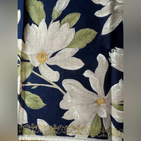 Floral Navy Blue Scarf 100% Cotton - Picture 2 of 4
